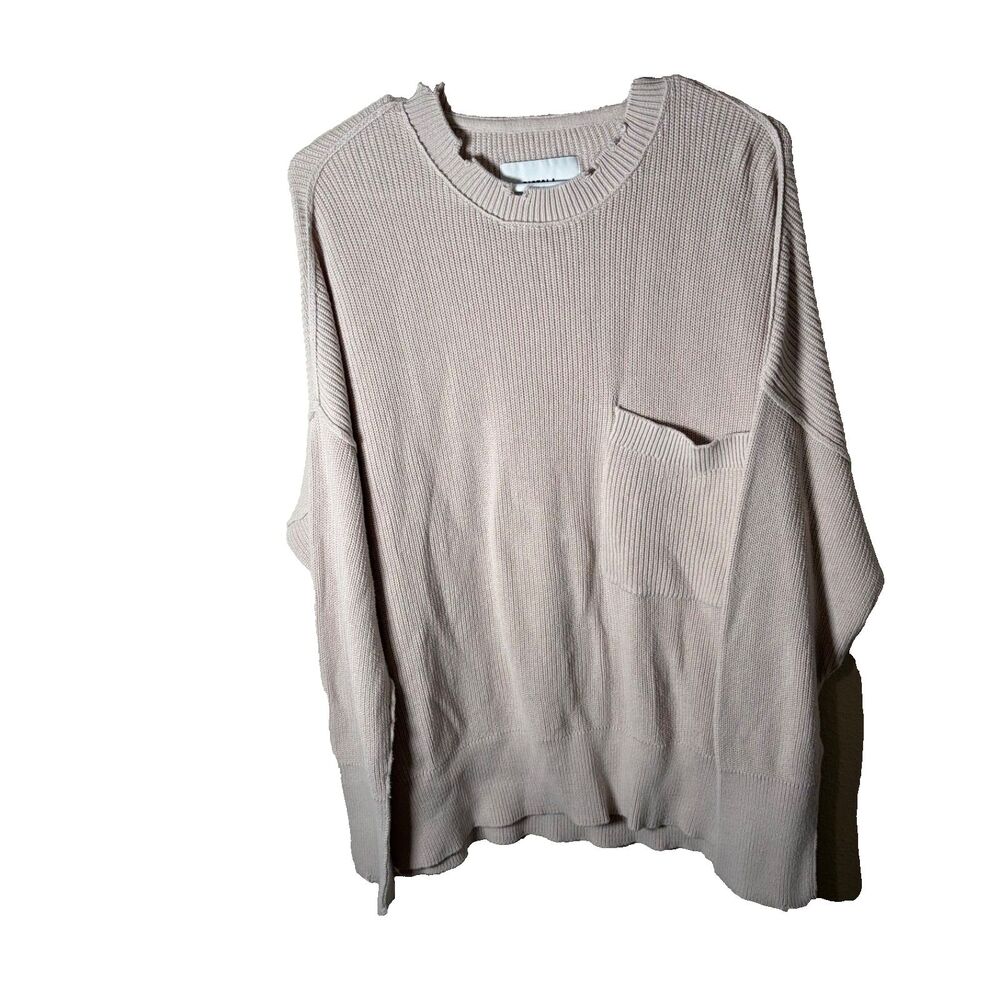 Pistola Sweater Women's Large Beige Pullover Distressed Knit Pullover Pocket